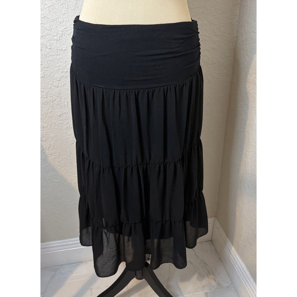 RW & CO Women's Tiered Midi Skirt, Black, Lined Size S